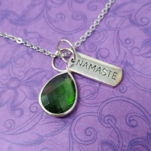 NAMASTE Necklace Emerald Colored Faceted Crystal